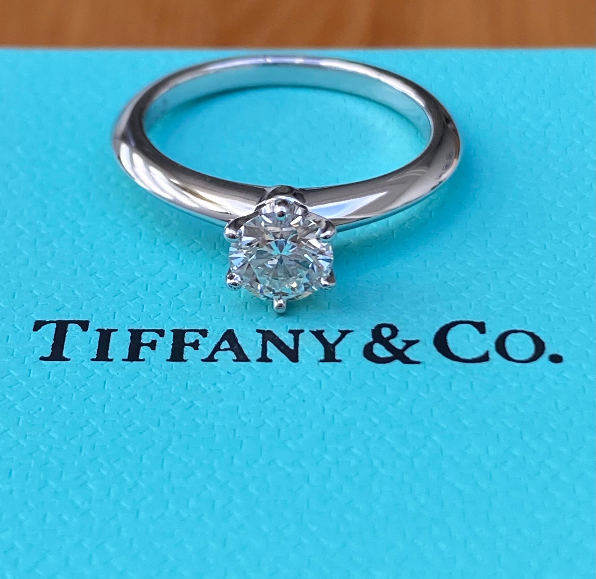 Tiffany & Co. 0.51 I/VS2 Diamond 6 Prong Engagement Ring Platinum Cert/Val/Boxes