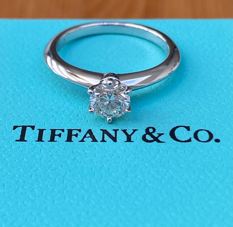 Tiffany & Co. 0.51 I/VS2 Diamond 6 Prong Engagement Ring Platinum Cert/Val/Boxes
