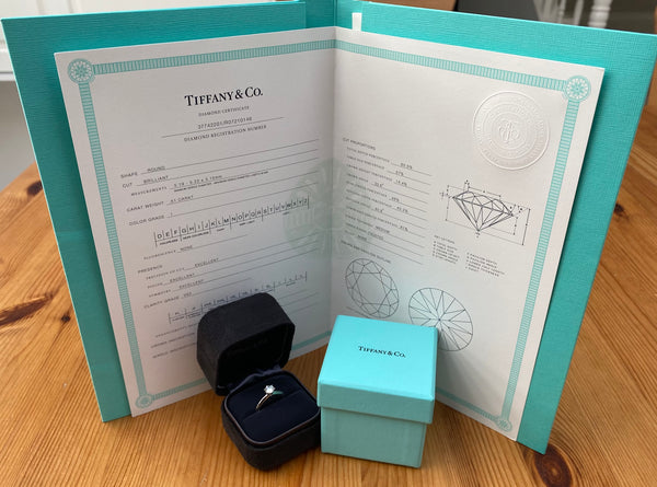 Tiffany & Co. 0.51 I/VS2 Diamond 6 Prong Engagement Ring Platinum Cert/Val/Boxes