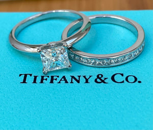 Tiffany & Co. 0.98ct G/VS1 Princess Cut Engagement Ring and 0.39tcw Diamond Band