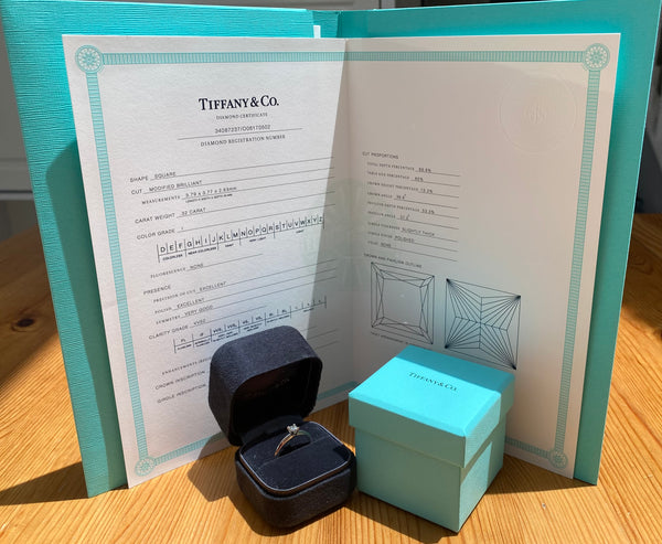 Tiffany & Co. 0.32ct I/VVS2 Diamond Princess Cut Engagement Ring Val/Cert/Boxes