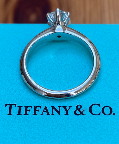 Tiffany & Co. 0.78ct F/VS1 Diamond 6 Prong Engagement Ring Cert/Val/Boxes