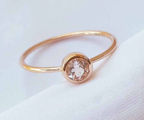 0.25ct Morganite Bezel Set Promise Ring in 18ct Rose Gold CTJ US Size 5.5