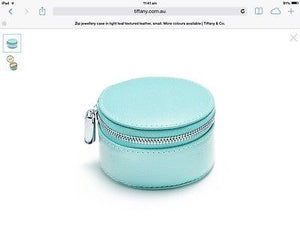 Tiffany & Co Leather Round Zip Jewelry Ring Case Ultrasuede Interior w/box $190