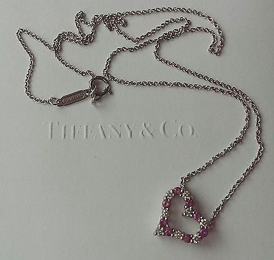 Tiffany Co Diamond/Pink Sapphire Pinched Heart Pendant 16