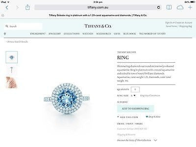 Tiffany & Co Soleste 1.46ct Aquamarine & 0.46tcw Diamond Engagement/Anniver Ring