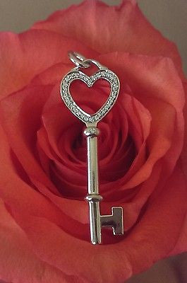 Tiffany & Co Diamond & 18ct White Gold Tiffany Heart Keys Pendant Medium $2750