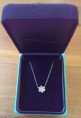 Tiffany Co 0.25tcw Diamond Enchant Flower Pendant 16 inch Platinum Chain
