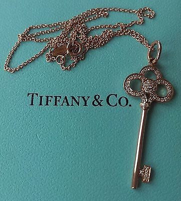 Tiffany & Co Diamond and 18ct Rose Gold Crown Key Pendant 16" Chain RRP $3650