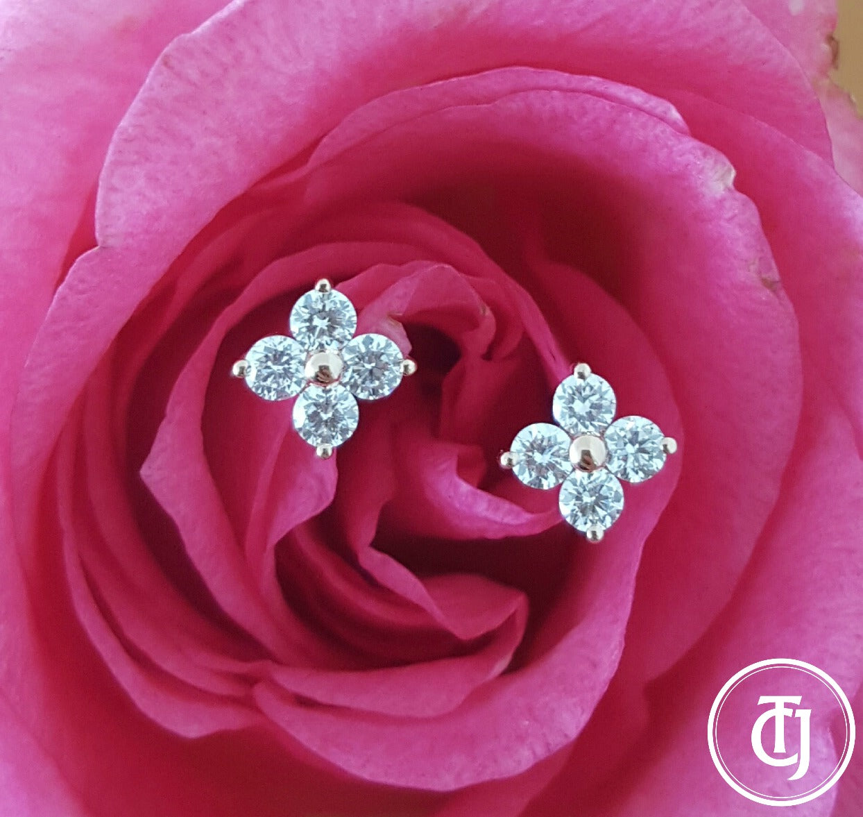 0.24tcw G/SI1 Diamond Stud 'Florette' Earrings in 18k 18ct Rose Gold by CTJ