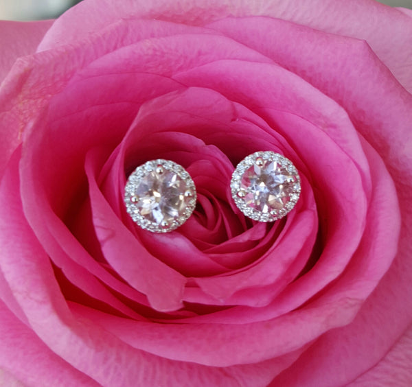 0.80tcw Morganite & 0.10tcw Diamond Stud Earrings in 18k White Gold by CTJ