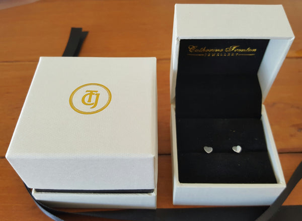 18ct 18k Solid White Gold 'Forever' Heart Stud Earrings - Original Design by CTJ