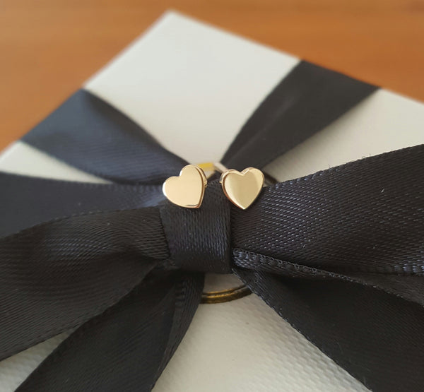 18ct 18k Solid Yellow Gold Heart 'Forever' Stud Earrings - Original Design CTJ