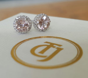0.80tcw Morganite & 0.10tcw Diamond Stud Earrings in 18k White Gold by CTJ