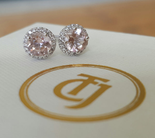 0.80tcw Morganite & 0.10tcw Diamond Stud Earrings in 18k White Gold by CTJ