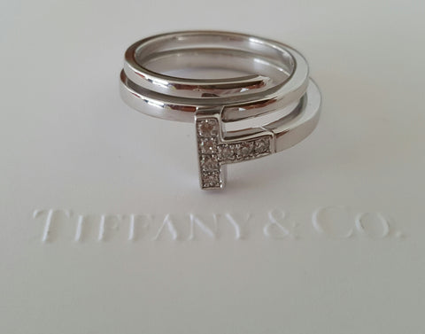 Tiffany & Co. Diamond and 18ct White Gold Tiffany T Wrap Ring Size 9 RRP $3800