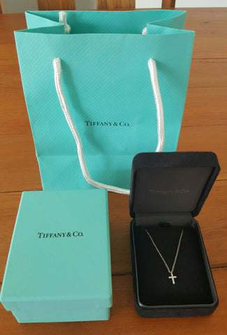 Tiffany & Co. 0.03tcw Diamond and 18ct White Gold Mini Cross on a 16 inch Chain