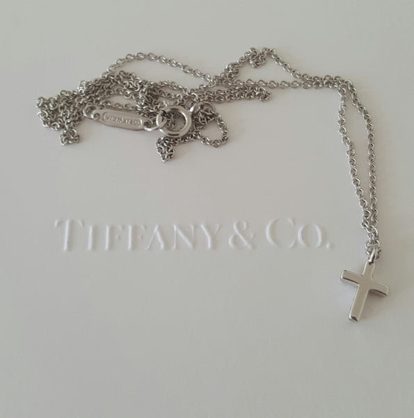 Tiffany & Co. 0.03tcw Diamond and 18ct White Gold Mini Cross on a 16 inch Chain