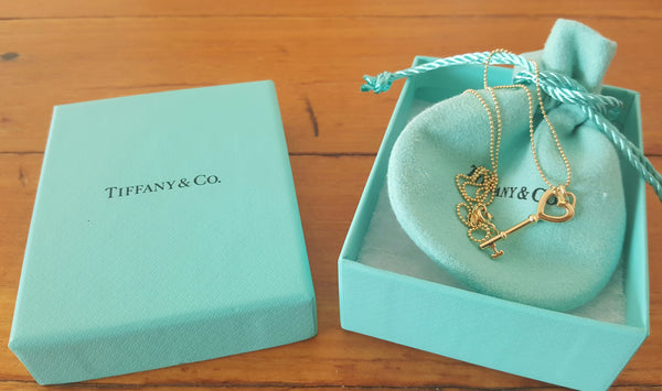 Tiffany & Co. 18ct Yellow Gold Key Pendant Necklace on 18ct Gold Bead Chain