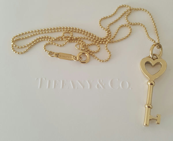 Tiffany & Co. 18ct Yellow Gold Key Pendant Necklace on 18ct Gold Bead Chain