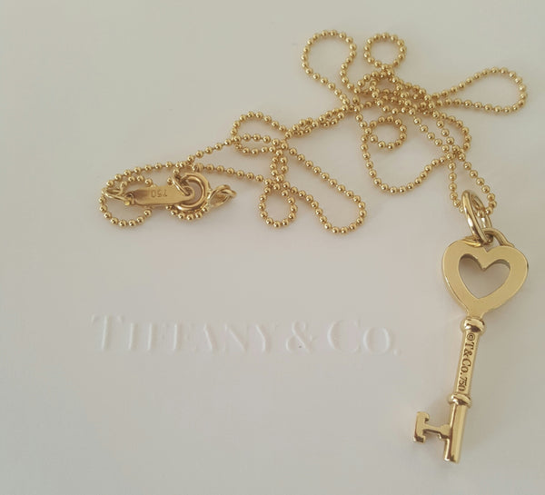 Tiffany & Co. 18ct Yellow Gold Key Pendant Necklace on 18ct Gold Bead Chain
