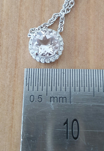0.90ct Morganite and 0.06tcw Diamond Pendant Necklace 18ct 18k White Gold by CTJ