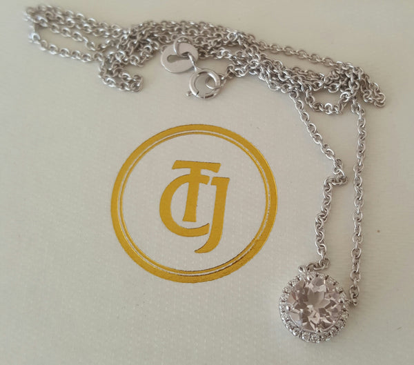 0.90ct Morganite and 0.06tcw Diamond Pendant Necklace 18ct 18k White Gold by CTJ