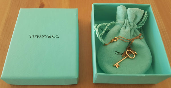 Tiffany & Co 18ct Rose Gold Key Pendant/Necklace 16" adjustable 18ct Chain