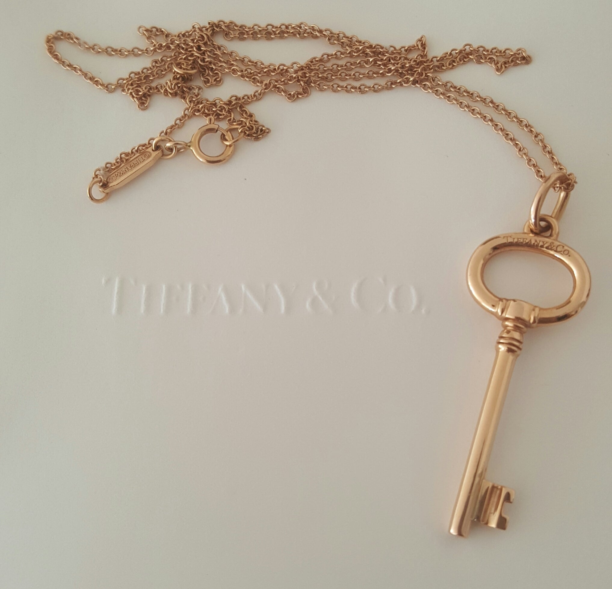 Tiffany & Co 18ct Rose Gold Key Pendant/Necklace 16" adjustable 18ct Chain