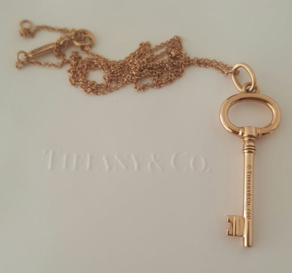 Tiffany & Co 18ct Rose Gold Key Pendant/Necklace 16" adjustable 18ct Chain