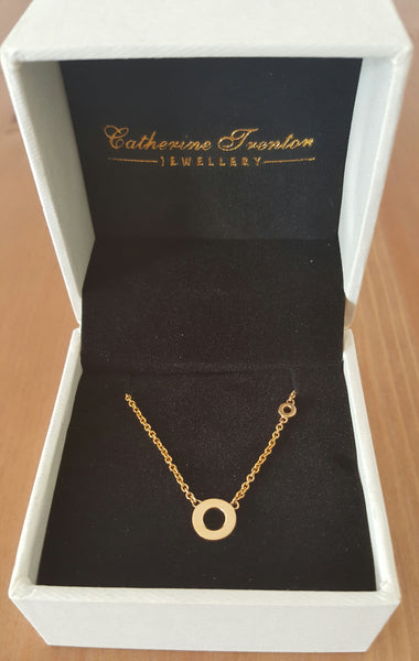 Solid 18ct 18k Yellow Gold Double Circle Pendant Original Design by CTJ on 18" Chain