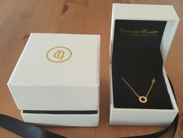 Solid 18ct 18k Yellow Gold Double Circle Pendant Original Design by CTJ on 18" Chain