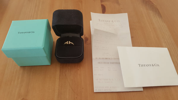 Tiffany & Co. 0.13tcw Diamond and 18ct Yellow Gold 'T' Ring Size 5 Receipt Boxes