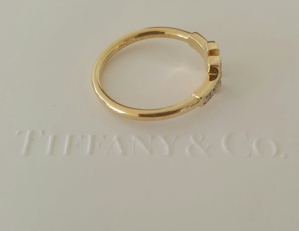 Tiffany & Co. 0.13tcw Diamond and 18ct Yellow Gold 'T' Ring Size 5 Receipt Boxes