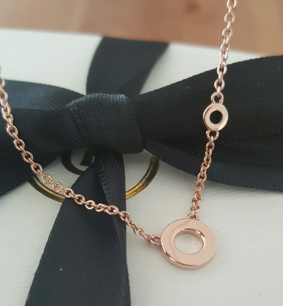 18ct 18k Solid Rose Gold Double Circle Pendant Necklace by CTJ on 18" Chain