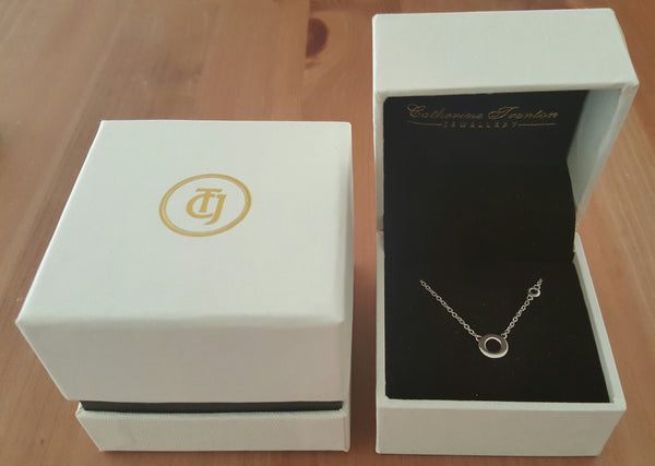 18ct 18k Solid White Gold Double Circle Pendant Necklace by CTJ on 18" Chain