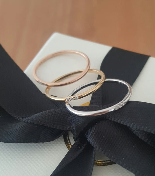 Solid 18ct Rose Gold and 3 Diamond Minimalist Wedding Anniversary Engagement Dress Band Ring Size 5.5 by CTJ