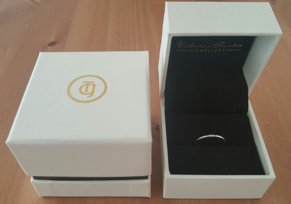 Solid 18ct White Gold and 3 Diamond Minimalist Wedding Anniversary Engagement Dress Band Ring Size 5.5 by CTJ