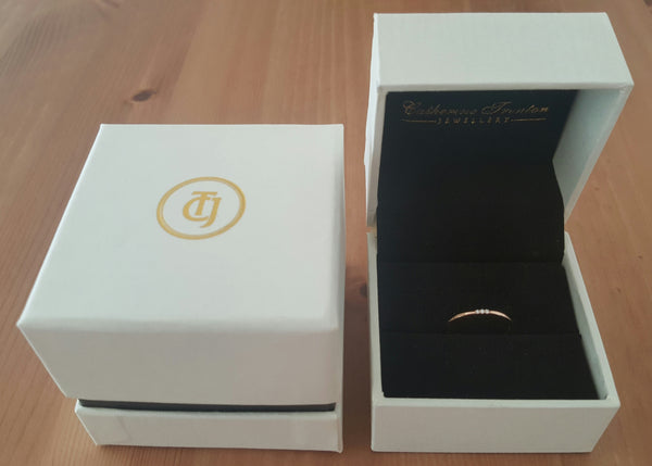Solid 18ct Rose Gold and 3 Diamond Minimalist Wedding Anniversary Engagement Dress Band Ring Size 5.5 by CTJ