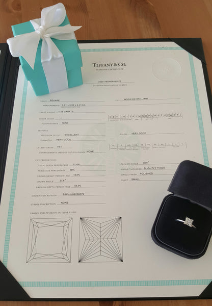 Tiffany & Co. 1.19ct I/VS1 Princess Cut Diamond Solitaire Engagement Ring PT950