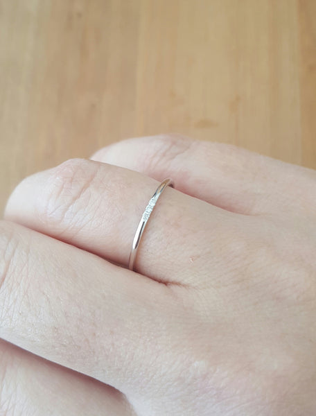 Solid 18ct White Gold and 3 Diamond Minimalist Wedding Anniversary Engagement Dress Band Ring Size 5.5 by CTJ