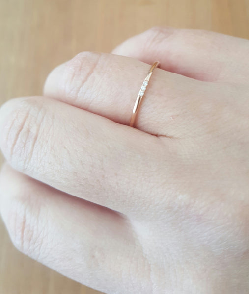 Solid 18ct Rose Gold and 3 Diamond Minimalist Wedding Anniversary Engagement Dress Band Ring Size 5.5 by CTJ