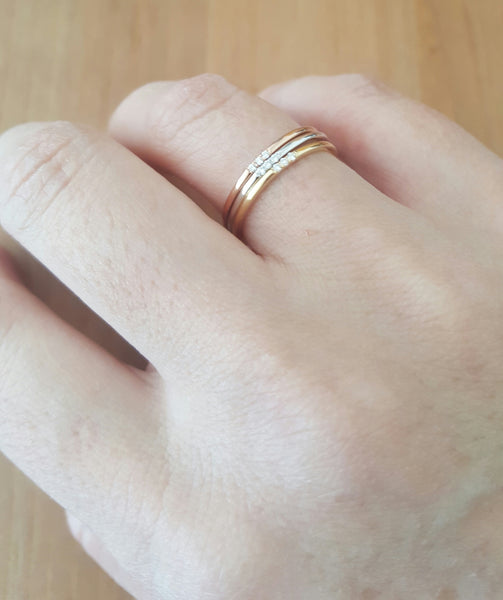Solid 18ct Rose Gold and 3 Diamond Minimalist Wedding Anniversary Engagement Dress Band Ring Size 5.5 by CTJ
