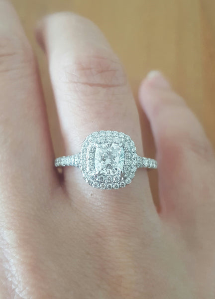Tiffany & Co. 0.92tcw E/VS2 Soleste Diamond Double Halo Engagement Ring Platinum