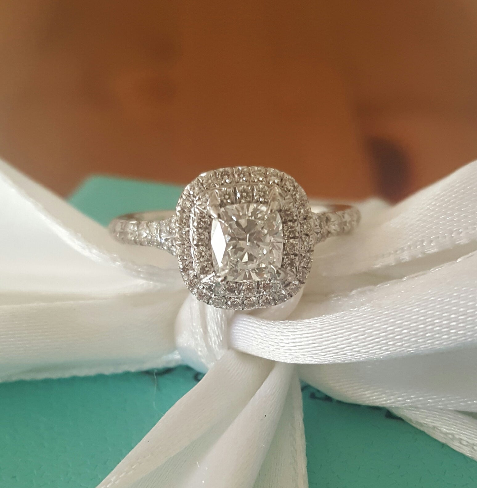 Tiffany & Co. 0.92tcw E/VS2 Soleste Diamond Double Halo Engagement Ring Platinum