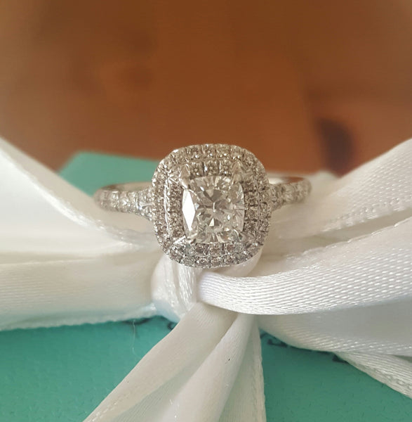 Tiffany & Co. 0.92tcw E/VS2 Soleste Diamond Double Halo Engagement Ring Platinum