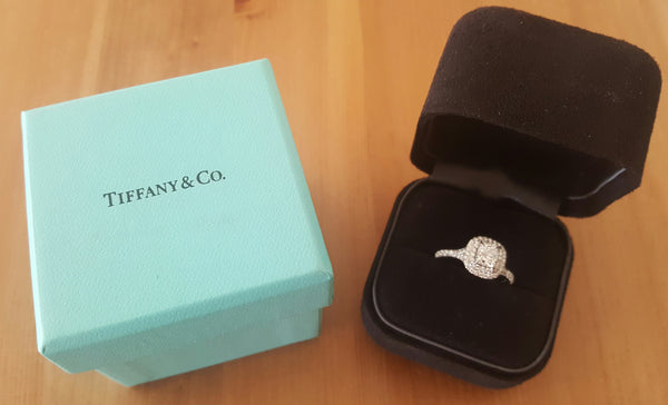Tiffany & Co. 0.92tcw E/VS2 Soleste Diamond Double Halo Engagement Ring Platinum