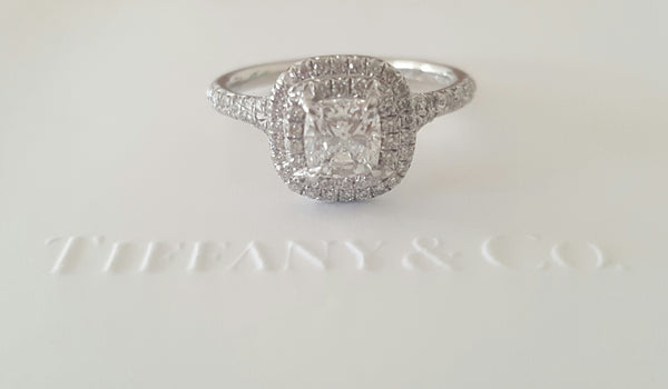 Tiffany & Co. 0.92tcw E/VS2 Soleste Diamond Double Halo Engagement Ring Platinum