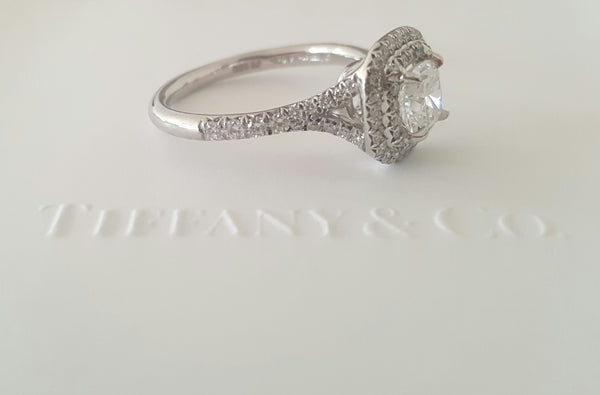 Tiffany & Co. 0.92tcw E/VS2 Soleste Diamond Double Halo Engagement Ring Platinum