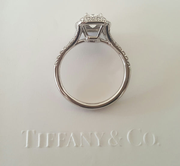 Tiffany & Co. 0.92tcw E/VS2 Soleste Diamond Double Halo Engagement Ring Platinum